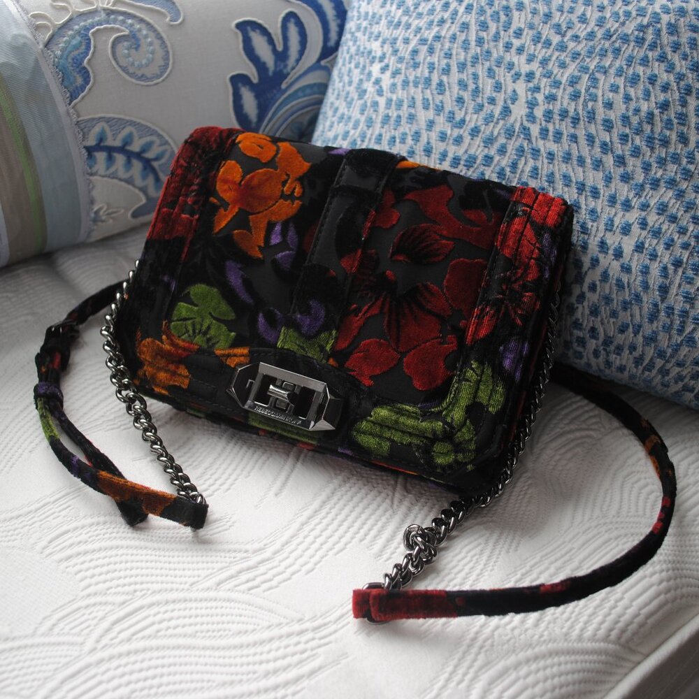 Rebecca Minkoff Love Floral Velvet Charm-Link Crossbody Bag